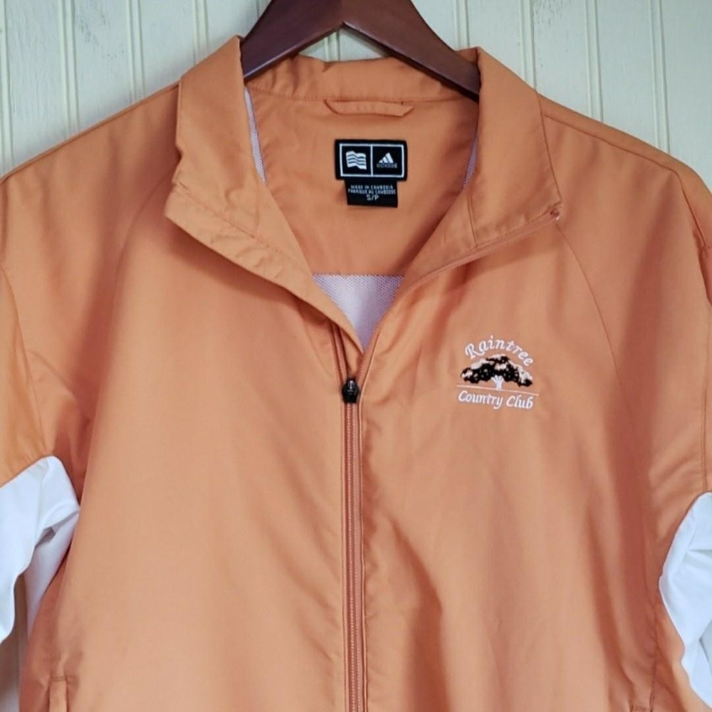 Adidas Jacket Mens Small Orange Colorblock Full Zip Golf Windbreaker Raintree